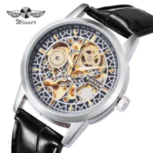 WINNER официальный Повседневный скелет для мужчин и женщин часы лучший бренд класса люкс автоматические механические модные кожаные ремешок женские наручные часы