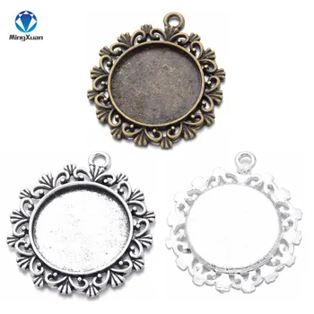 

MINGXUAN 10pcs 25mm Cabochons Bases Pendant Setting Flower Lace Bezel Trays Fit Glass Cabochon Cameo DIY Jewelry Necklace Making