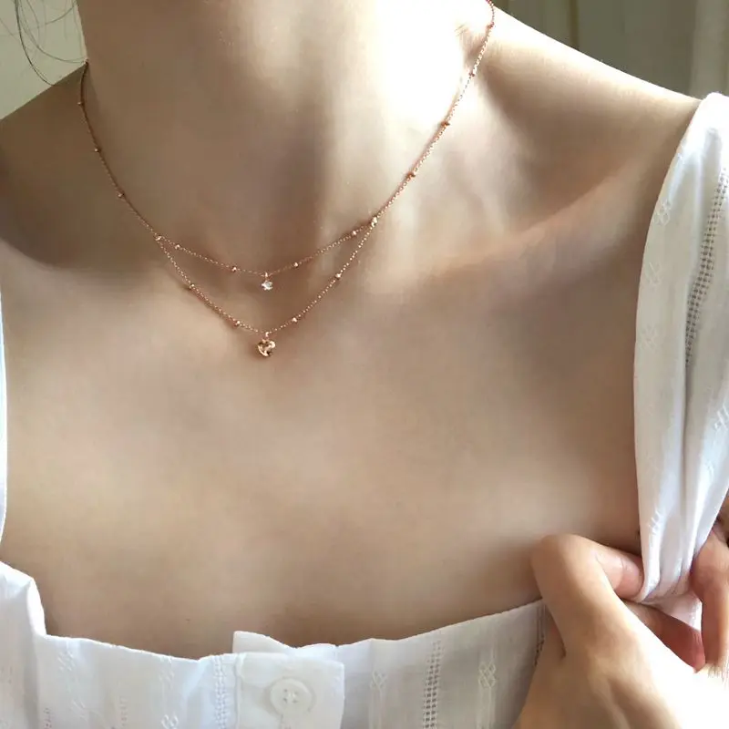 

Silvology 925 Sterling Silver Double Layer Star Heart Necklace Zircon Pentagram Glossy Pendant Necklace for Women Jewelry Charm