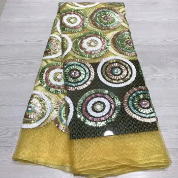 

Luxury African 3D sequined lace fabric 2019 high-quality lace French sequence lace Nigerian lace fabric dubai wedding