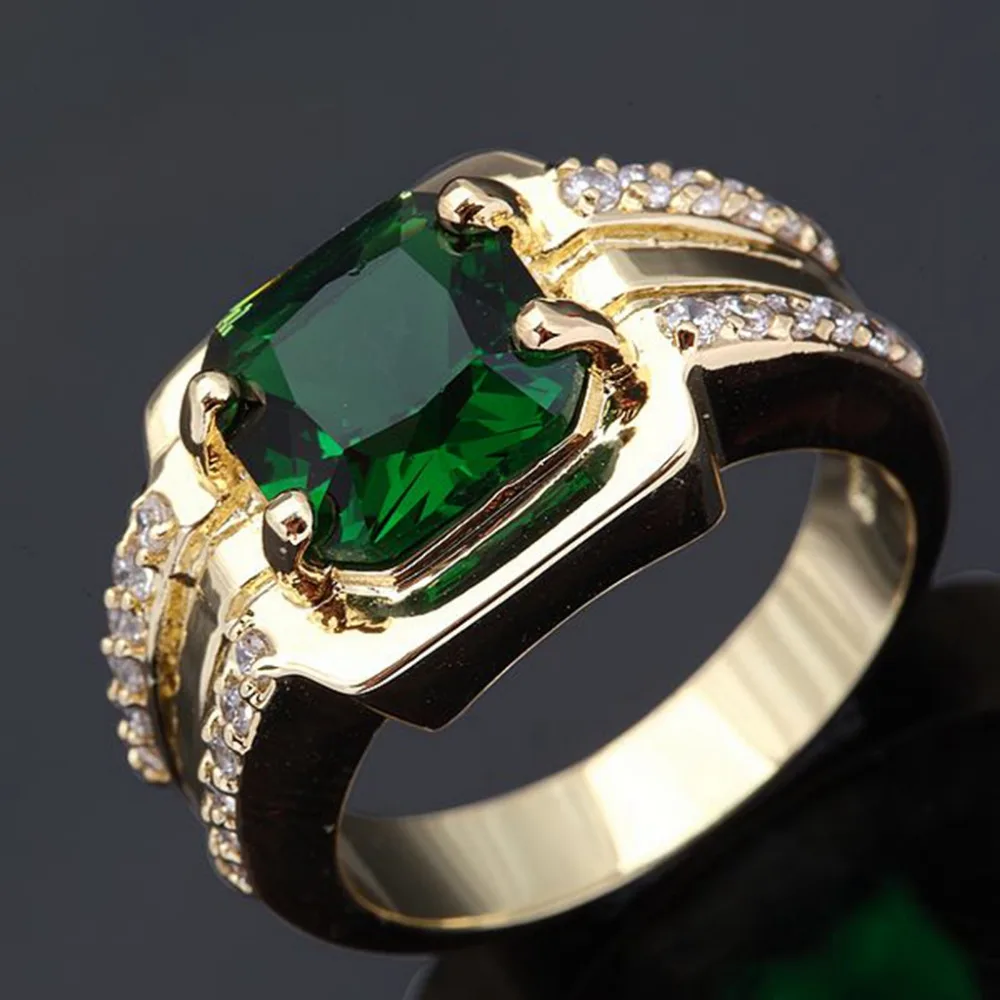 SuoHuan Size 8 11 Classic Male Men Ring Green Stone Zircon Crystal Gold ...