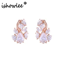 Милые женские серьги в виде цветка ishowle из розового золота 585 с кубическим цирконием, 585 золотые корейские женские серьги, трендовые ювелирные изделия esb01
