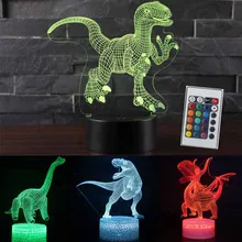3D иллюзия динозавра Хэллоуин маска 7 цветов светодиодный сенсорный пульт дистанционного управления животное светильник светится в темноте игрушка Рождественский подарок для мальчика