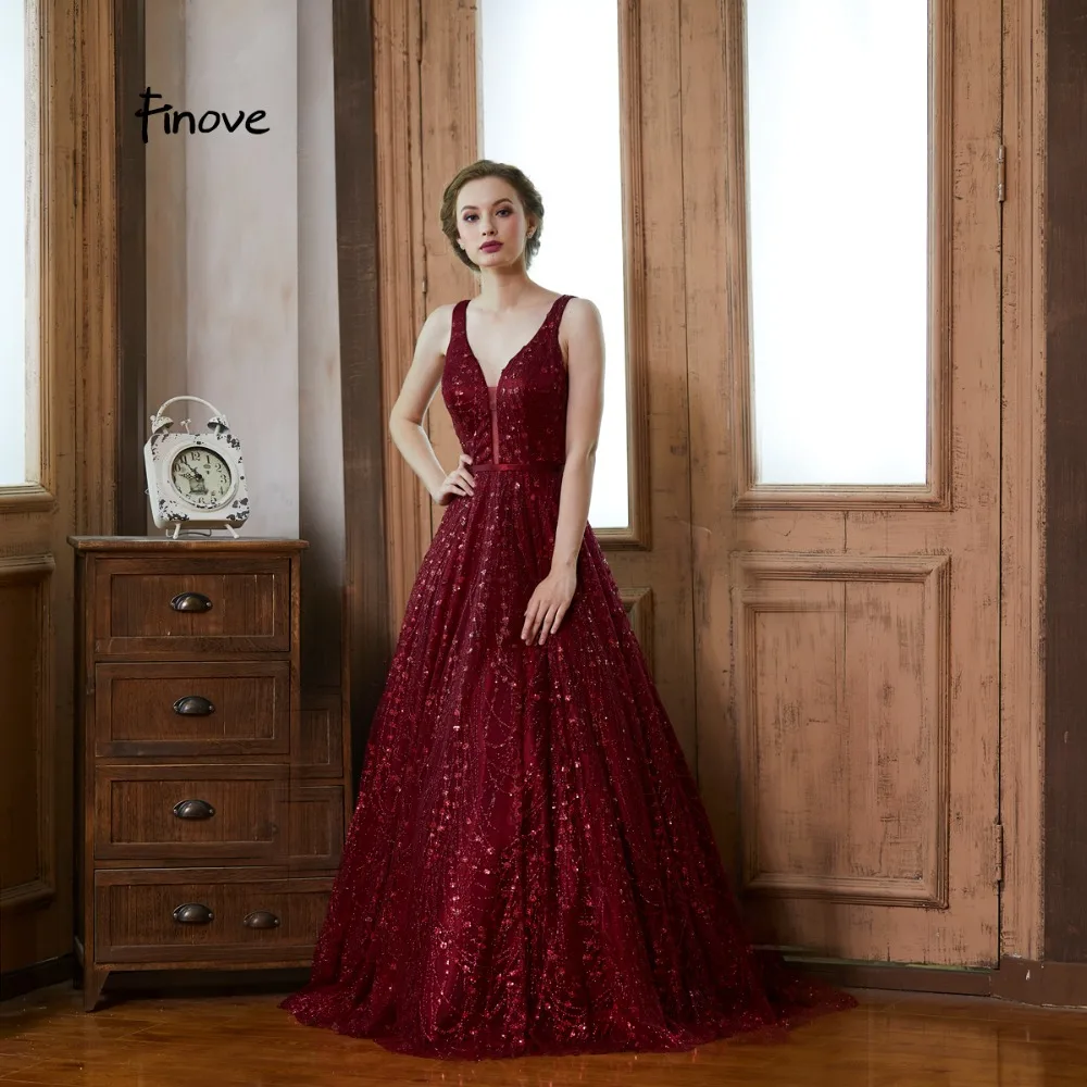 Finove, вечернее платье, длинное,, Robe de soiree, винно-красное, светоотражающее платье, расшитое блестками, сексуальное, v-образный вырез, ТРАПЕЦИЕВИДНОЕ, официальное, для вечеринки, женское платье