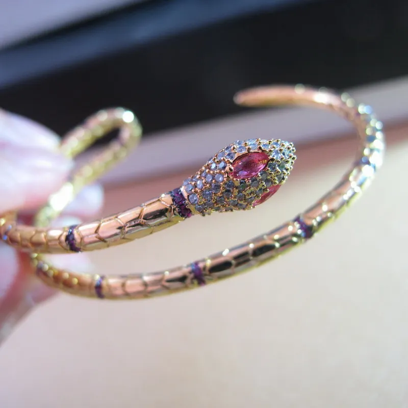 

New fashion cubic zirconia animal cuff bangle bracelets adjustable gold-color copper party jewelry for women