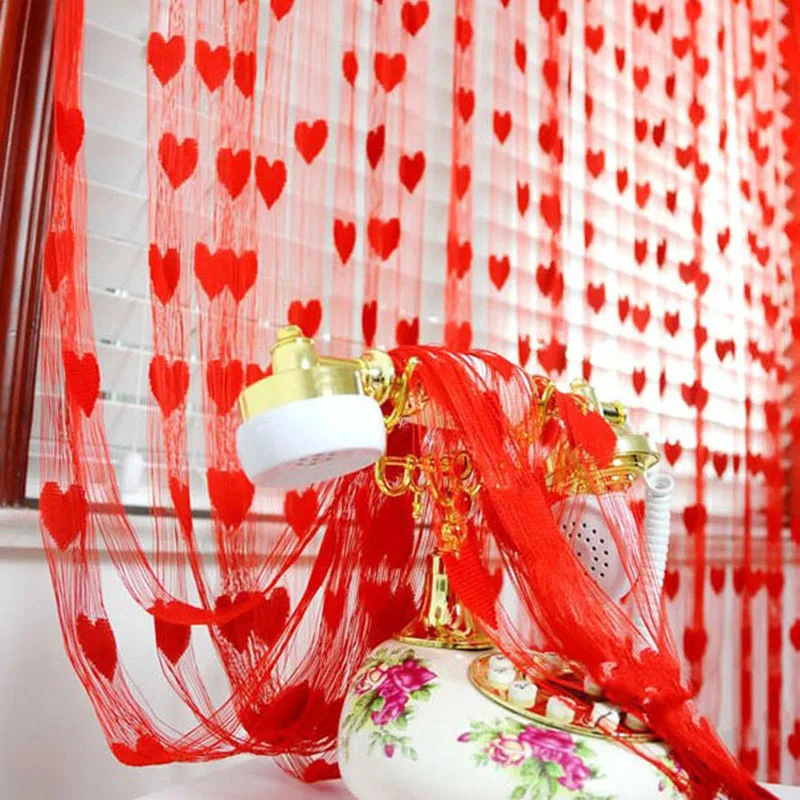 

100*200cm Romantic Door Window Curtain Heart Design Curtains For Wedding Bedroom Living Room Partition Decoration Curtain