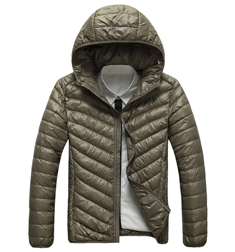 Новая Осенняя зимняя мужская куртка на утином пуху ультра светильник, куртки с капюшоном тонкого размера плюс, повседневная мужская теплая верхняя одежда, мужское Брендовое пальто