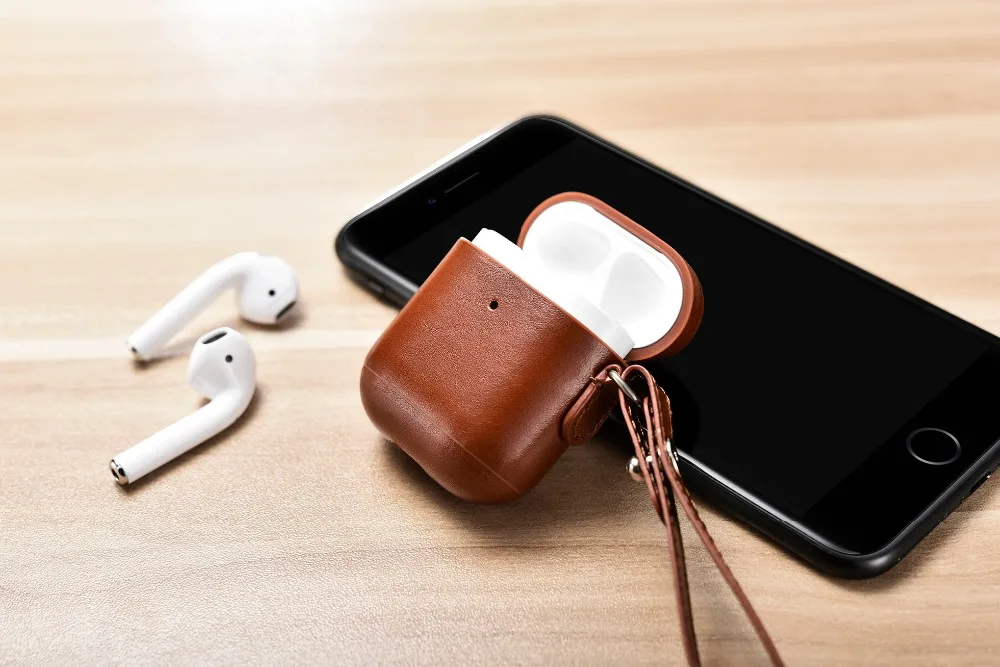 Geniune кожаный чехол для Airpods чехол s Для Air Pods Earpods защитный чехол для наушников с ремешком для iphone