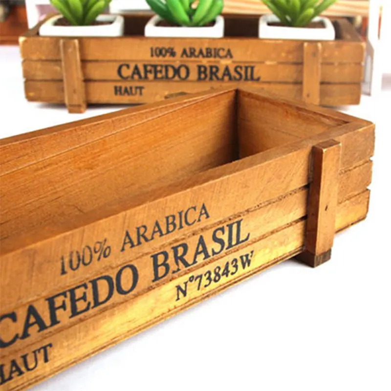 Por Rectangular Garden Pots Rectangular Meat Plant Wooden Flowerpots Multi Combination Retro Creative Box Gardening Potted Products
