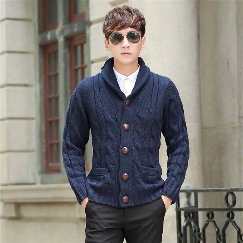 New Fashion Thick Sweater Men Casual Cardigan Coarse Wool Korean Male ...