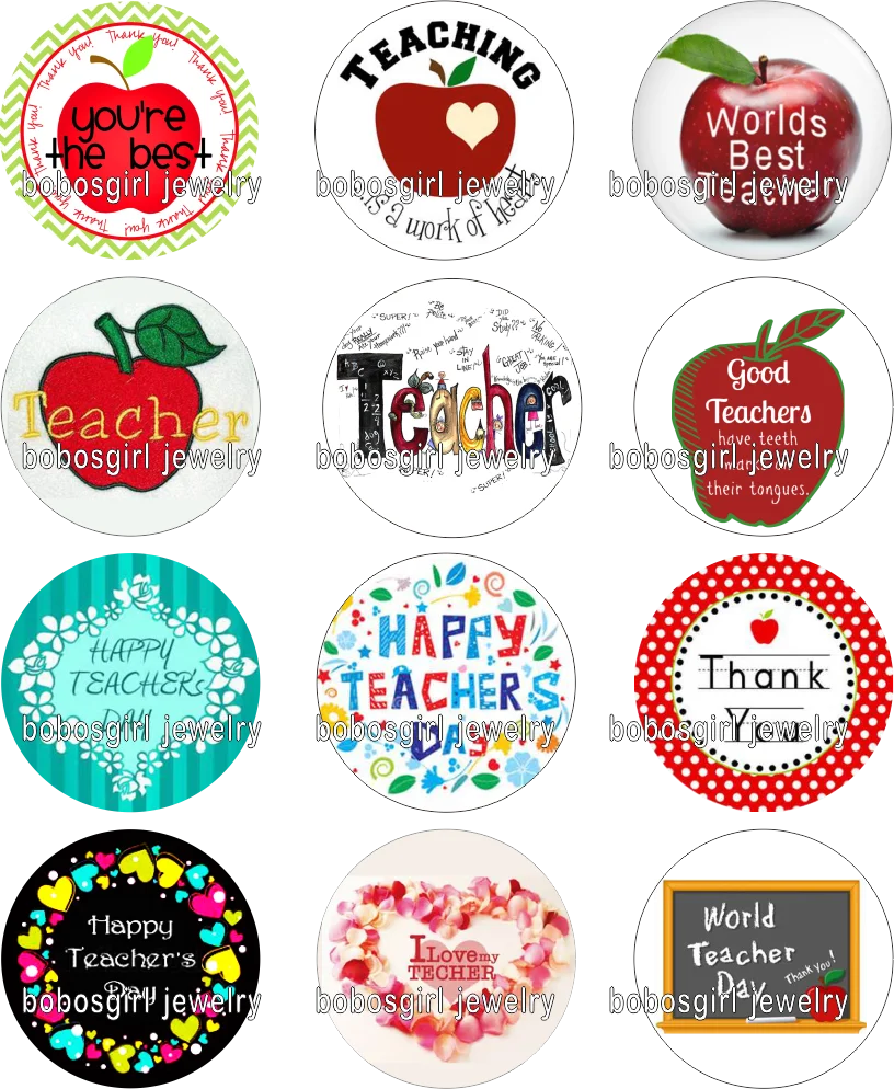 

HAPPY TEACHER DAY glass snap button photo Round cabochon flat back Gl371