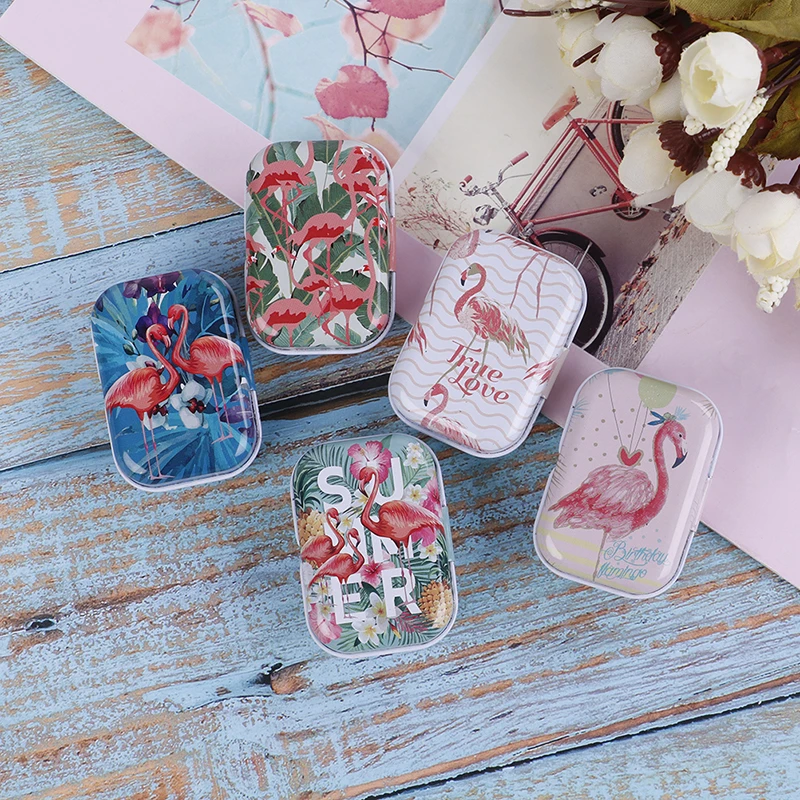 

Flamingo Mini Tin Box Sealed Jar Packing Boxes Jewelry Candy Box Earrings Headphones Gift Box