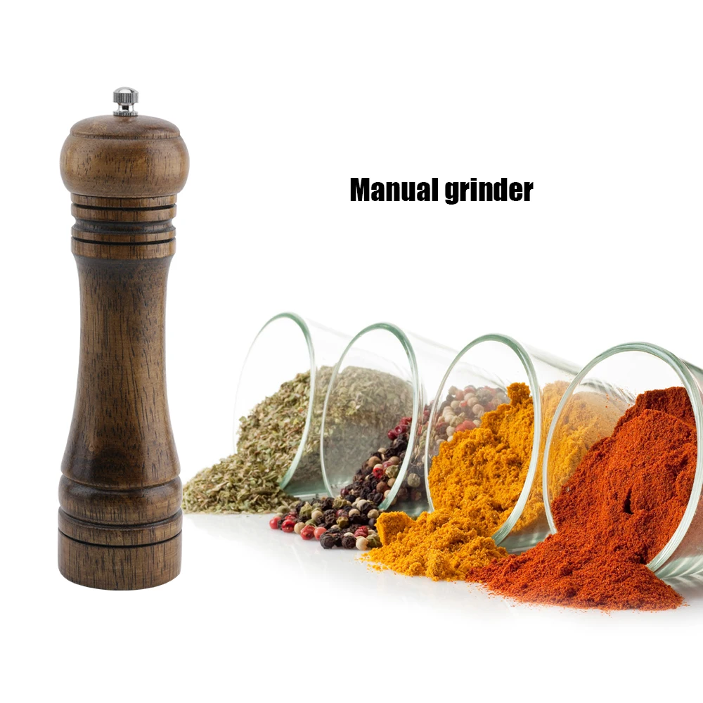 Manual Spice Grinder Oak Wooden Portable Salt and Pepper Grinder Mill Seasoning Tools Gadget for