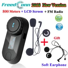 FreedConn TCOM-SC Bluetooth Intercom Motorcycle Helmet Wireless Headset Interphone with LCD FM Radio+Extra Soft Earphone ohanee new version bluetooth motorcycle interphone headset helmet intercom lcd screen with fm radio soft earpiece