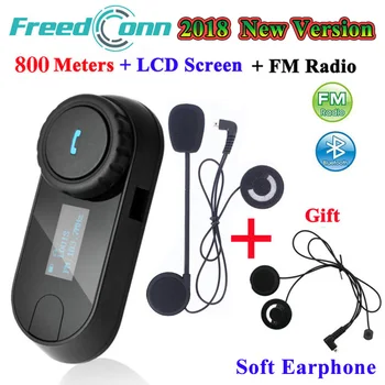 FreedConn TCOM-SC Bluetooth Intercom Motorcycle Helmet Wireless Headset Interphone with LCD FM Radio+Extra Soft Earphone ohanee new version bluetooth motorcycle interphone headset helmet intercom lcd screen with fm radio soft earpiece