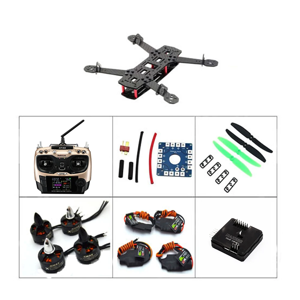 2017 Real Fpv Camera Fpv Lipo Qav250 Mini Carbon Fiber Rc 1806 2280kv 12a Blheli Naze32+10dof Flight Controller Combo with AT9S