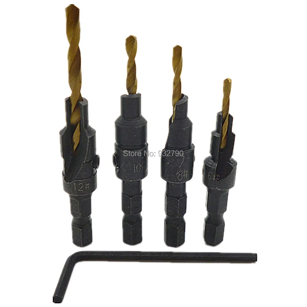 HSS Countersink Drill Bit Set Quick Change #6 #8 #10 #12+14 Hex Shank Screw
