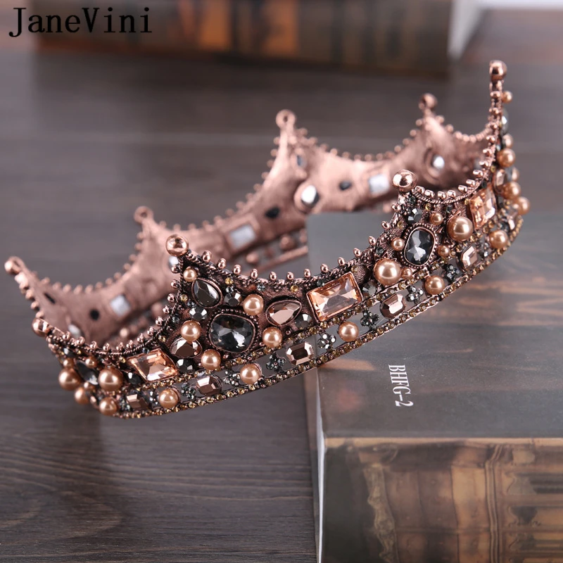 

JaneVini Vintage Gold Baroque Bridal Tiaras for Wedding Rhinestone Crystal Headbands Tiaras Headpiece Hair Accessories Handmade
