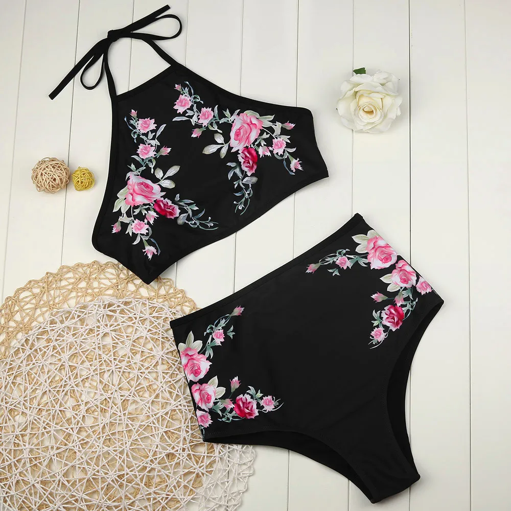 

2019 Women Swimsuit Sexy Off Shoulder Ruffle Print Bikini Push Up Padded Bra Swimsuit Swimwear Beach Bathing Suits Biquini #32
