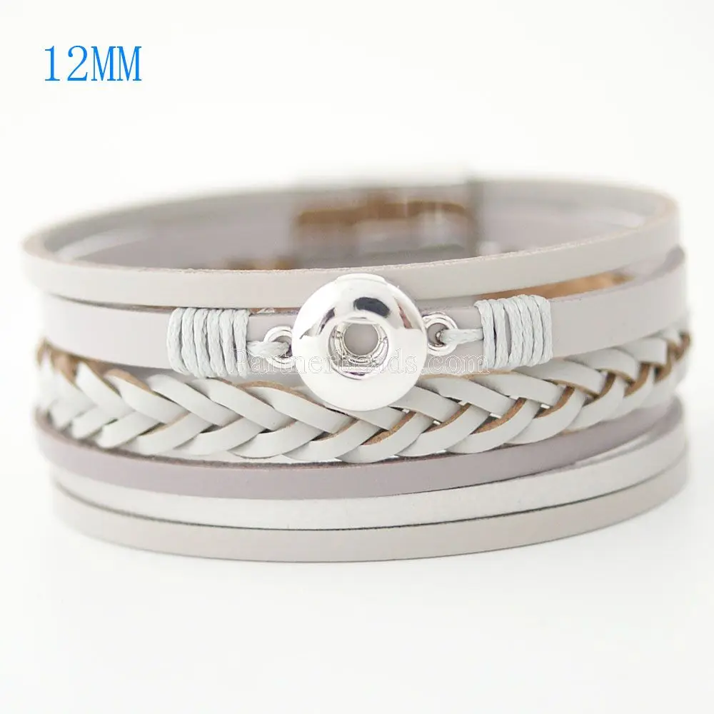 Buy Fashion Women 12mm Snap Bracelet&Bangles Trendy Buckle Wrap Leather