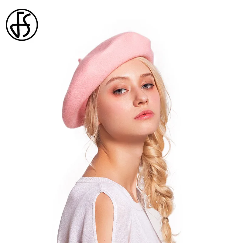 Buy FS Wool Beret For Women Winter Female Hat Pink