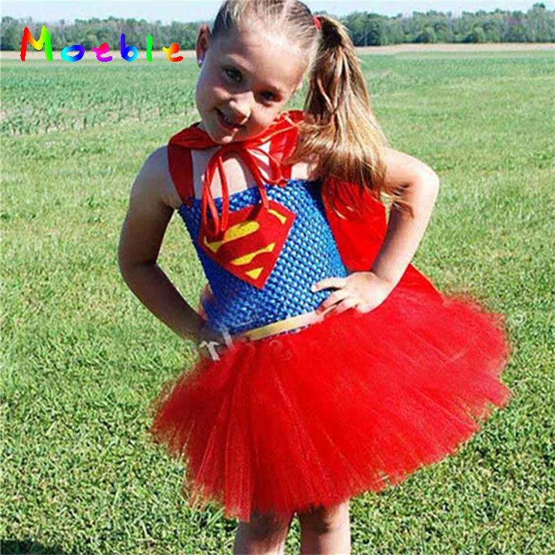 

Kids Supergirl Tutu Dress Girl's Photography Birthday Party Ball Gown Girls Cosplay Costumes Children Sleeveless Dresses