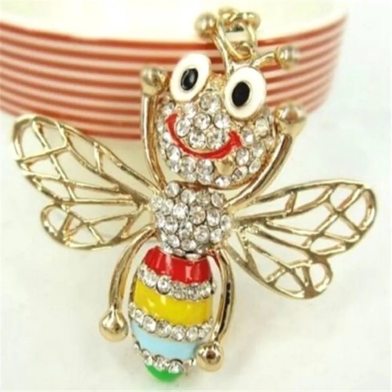 FD5017 new Rhinestone Crystal Smiling Bee Car Pendant Keyring Keychain