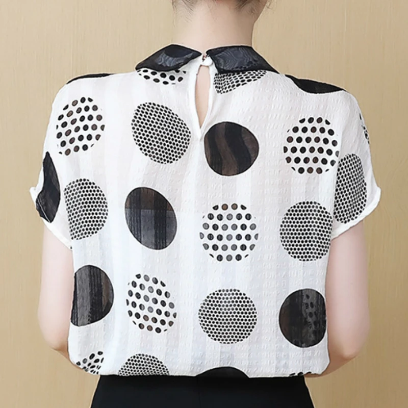 Keatingberus модная женская шифоновая рубашка с короткими рукавами блузка черно белая