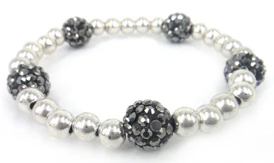 hematite Мода 5 шт 10 мм Кристалл паве глиняный шар Шарм Сплав Бусины стрейч браслет для леди подарок - Окраска металла: hematite