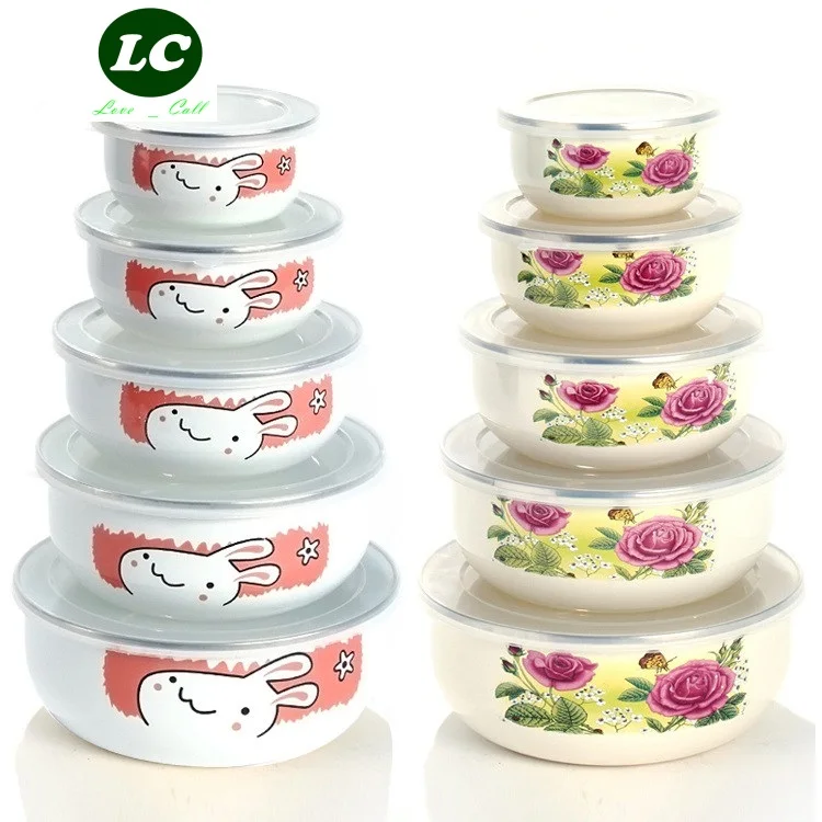 free shipping retain freshness bowls set 5pcs enamel mixing bowl beautiful nice utensils ceram kitchen tool