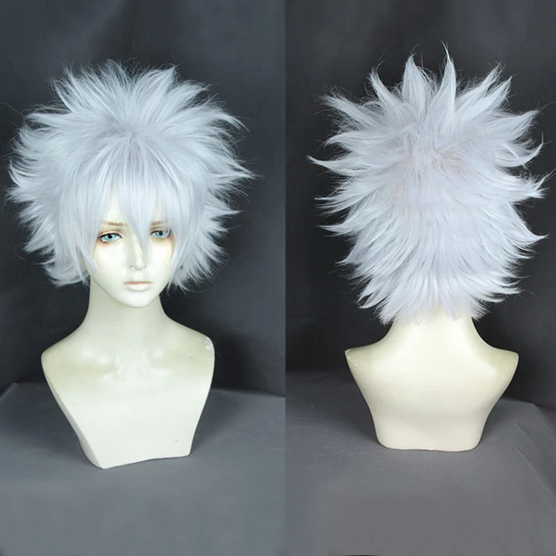 

HUNTER HUNTER Killua Zoldyck Short Shaggy Layered Cosplay Wig Heat Resistant Synthetic Hair Cosplay Costume Wig + Wig Cap