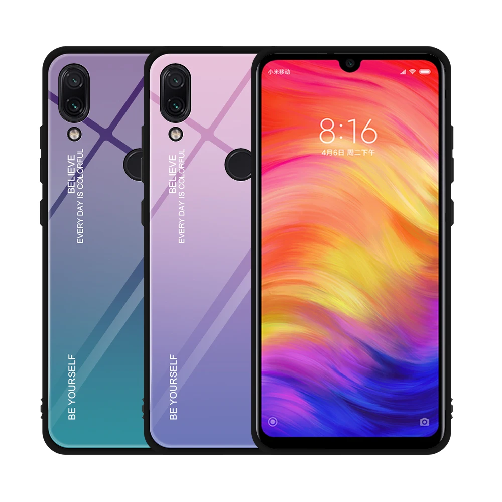 Для Xiaomi Redmi Note 5 6 7 Pro PLus роскошный цветной градиентный стеклянный мягкий чехол из