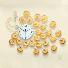 Europäischen kreative persönlichkeit großen golden peacock stumm quarz luxus haushaltsverzierung wand uhr