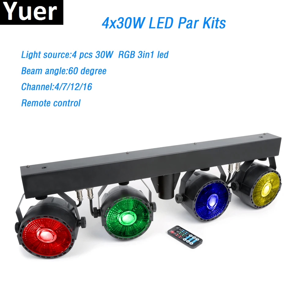 

LED Par Kits 4x30W Full Color LED Flat Par Lights Individual control of RGB leds With Light Stand For Stage Party Wedding Disco