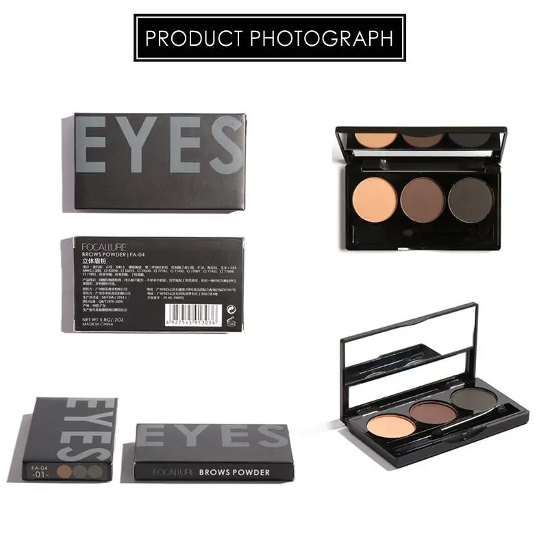 DSstyles 3 Colors Eyebrow Powder Makeup Palette Waterproof Smudge-proof Cosmetics Brows Make Up Powder with Mirror and Brush