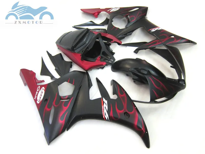 ABS plastic motorcycle fairings kit for YAMAHA R6 YZFR6 2003-2005 YZF 03-05 aftermarket fairing kits red flames in black DF33 | Автомобили
