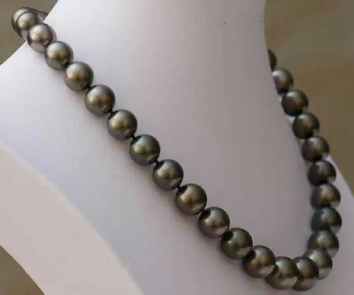 

Free Shipping >>>>> 18" 9-10 mm genuine natural tahitian black GREY pearl necklace