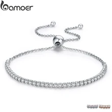BAMOER FLASH DEALS 925 Sterling Silver Sparkling Strand font b Bracelet b font Women Link Tennis