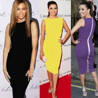 (Black,Purple,Yellow) Newest Fashion Womens\' Sleeveless O-Neck Elegant Casual Full Zipper Cocktail Knee-Length Dress S,M,L,XL