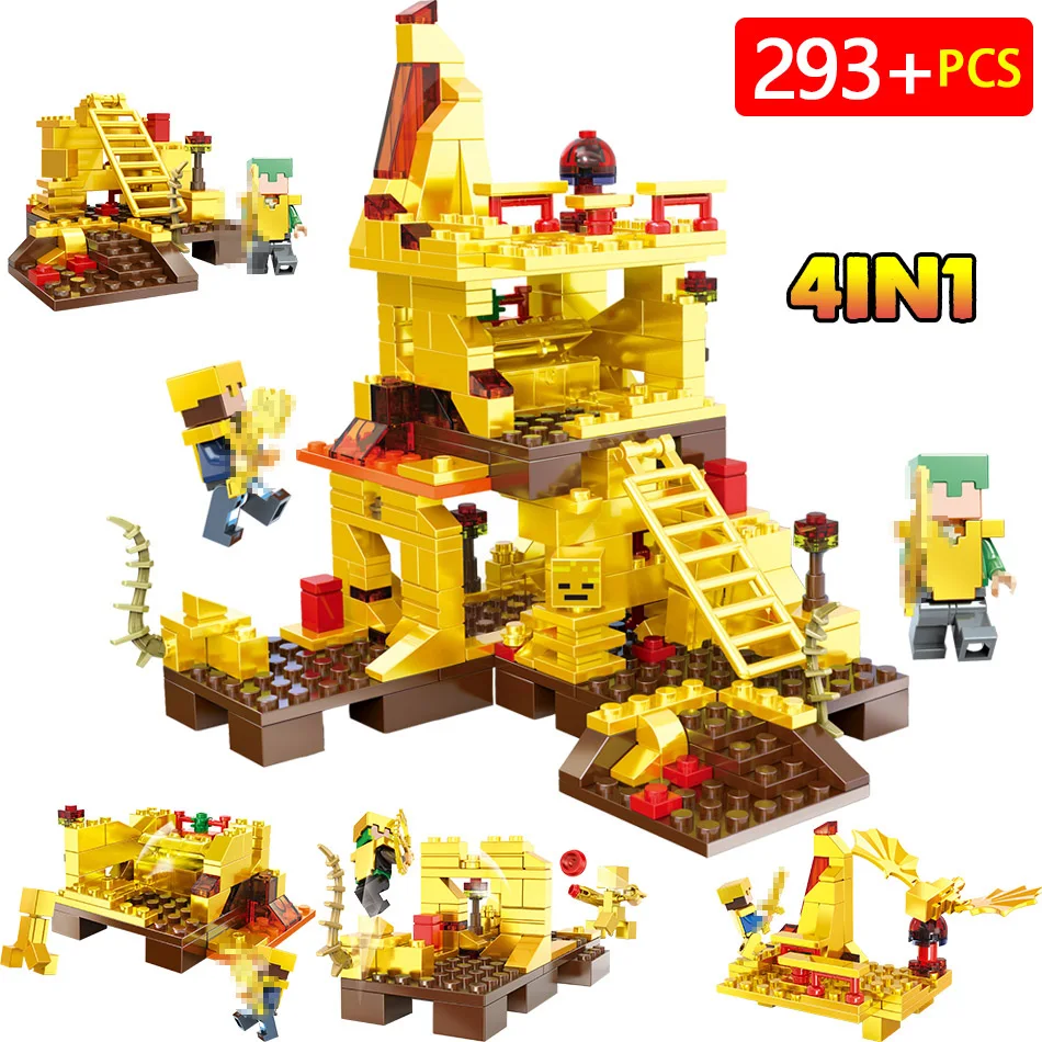 

MY World Technic Golden Dragon Building Blocks Compatible LegoINGLYS Minecrafter Golden World Eductional Kit Children Toy 293PCS