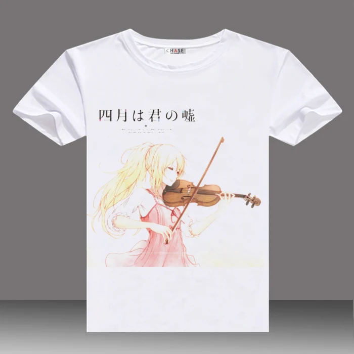 Футболка с рисунком «Ваша лежа в Эйприл», летняя футболка с круглым вырезом и короткими рукавами, миязоно Каори, повседневные футболки