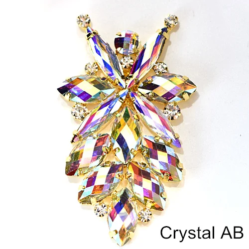 1 шт много цветов кристалл AB аппликация из стеклянных страз с золотой основой лист аппликация пришить стразы для свадебного платья B3769 - Цвет: Crystal AB