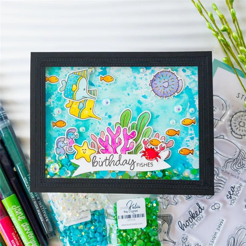 

YaMinSanNiO Stamps with Dies Scrapbooking Sea World Metal Cutting Dies and Clear Stamps for Card Making Crafts New 2019