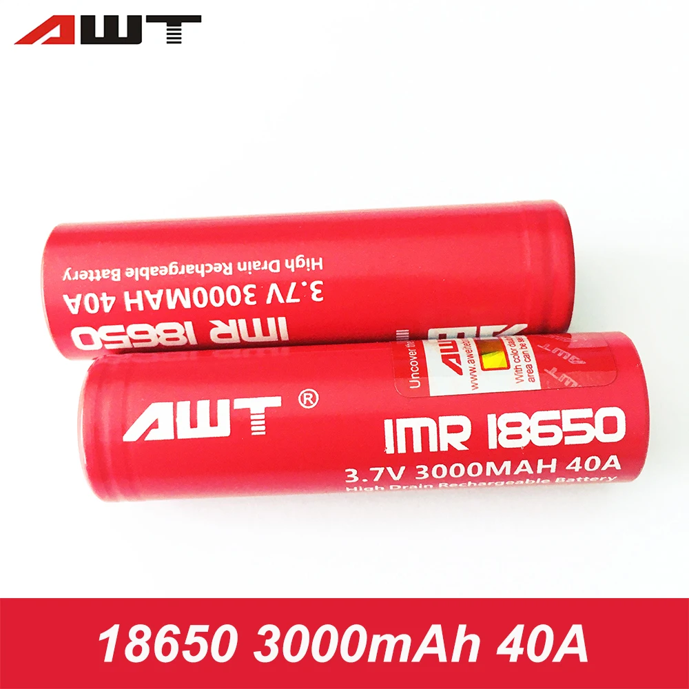 

AWT 18650 Battery 40A 3000mAh Vape Mod Li-ion Battery for Joyetech Cuboid PRO Evic Primo HCIGAR Mech Box Mod VS VTC4 VTC6 W037