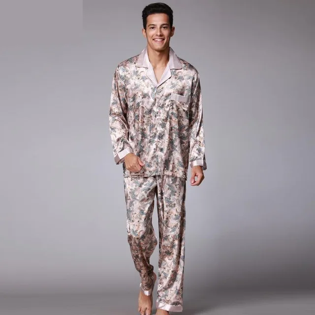 2019 Autumn Luxury Silk Pajamas Set Mens sexy Satin silk sleepwear ...