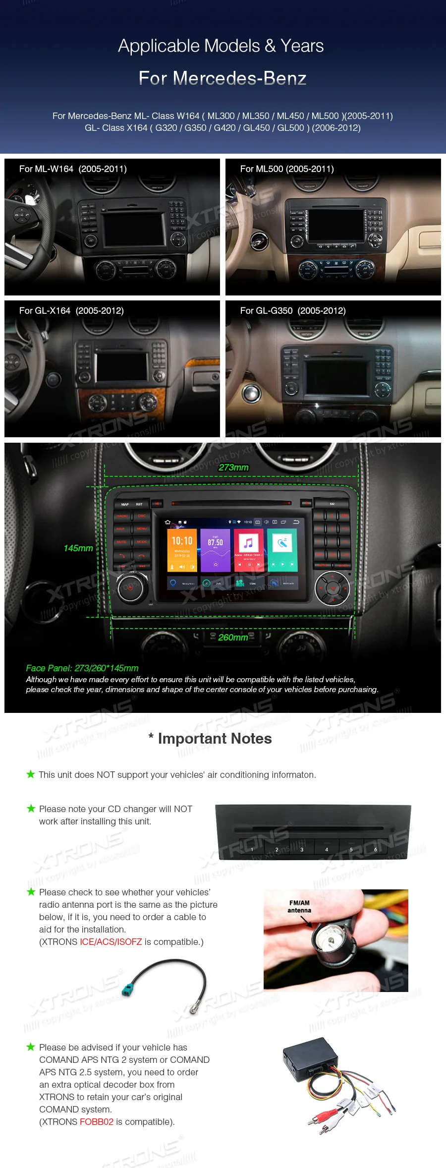 Best New 7" Android 9.0 OS Car DVD Multimedia Navigation GPS Radio for Mercedes-Benz ML-Class W164 2005-2011 &GL-Class X164 2006-2012 2