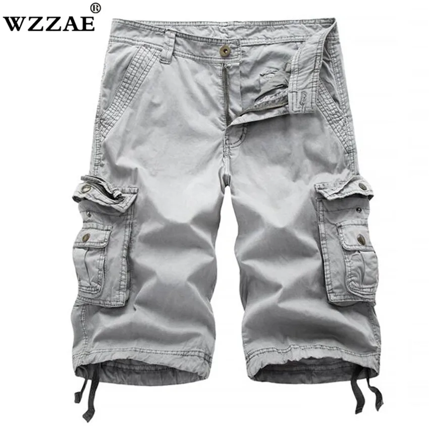 

2018 Mens Military Cargo Shorts Summer army green Cotton Shorts men Loose Multi-Pocket Shorts Homme Casual Bermuda Trousers 38