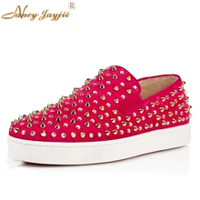 Nancyjayjii модные женские туфли черный и розовый, красный круглый носок заклепки плоские Повседневное и школы и вечерние босоножки-шлепанцы вулканическая обувь большой Size4-16