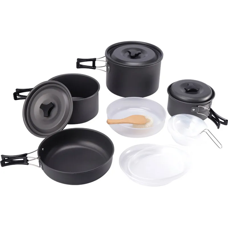 2018 15pcs Outdoor Camping Cookware Cooking Picnic Bowl Pot Pan Set