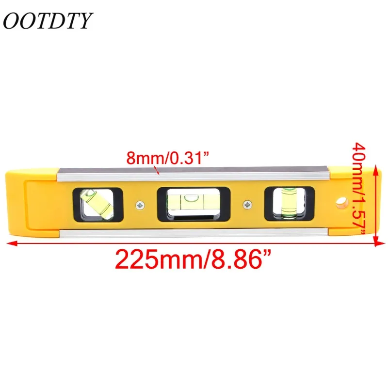 OOTDTY высокое точный спиртовой уровень Магнитный уровнемерный инструмент уровня 22,5 см длинные горизонтальная линейка 4 Цвет